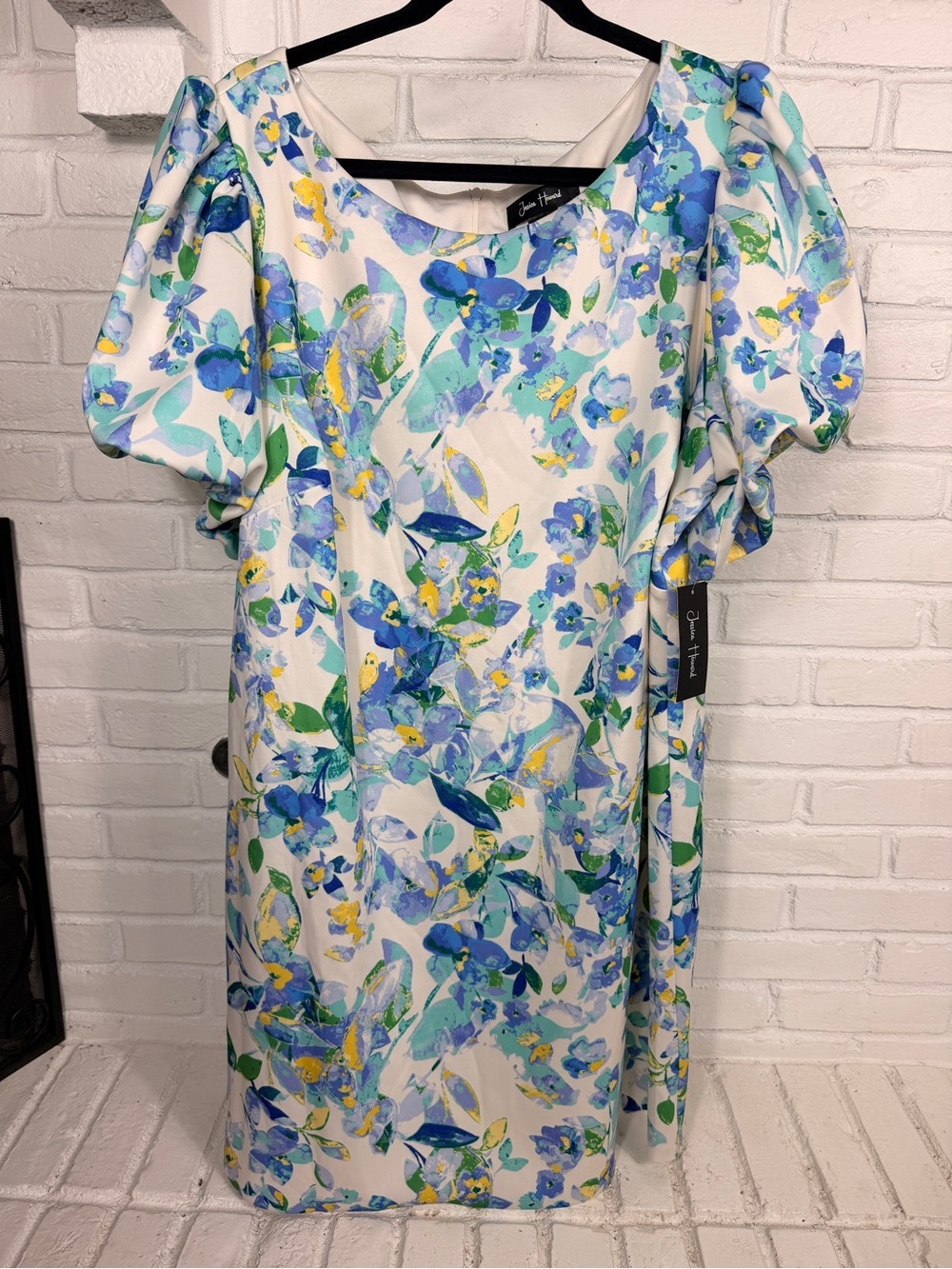 Jessica Howard 22W Floral Puff Sleeve Sheath Dress Plus Size Wedding Guest